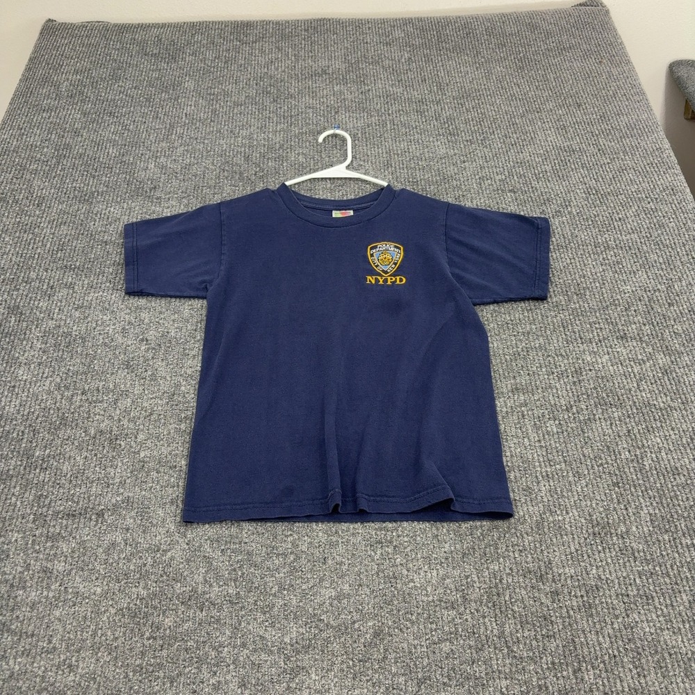 NYPD Fruit of the Loom T-Shirt Youth 14/16 Navy Blue Cotton Graphic Tee Casual